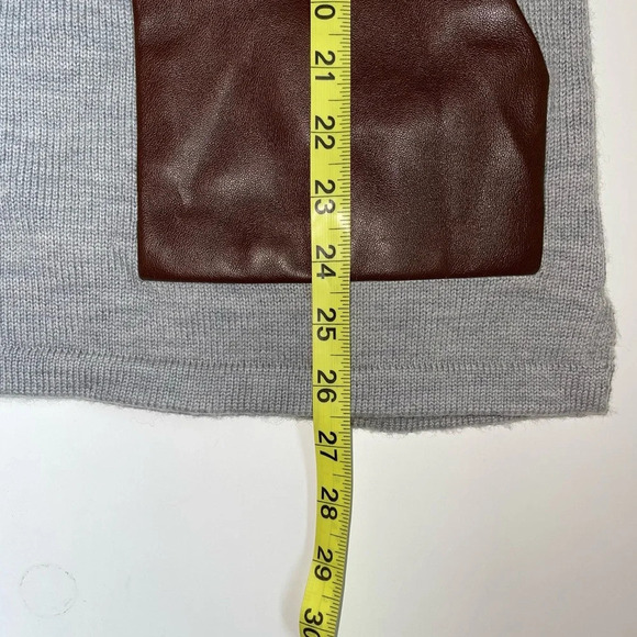J. Crew Factory 100% Merino Wool Gray Faux Leather Pocket Sweater Small Women’s - Picture 10 of 13